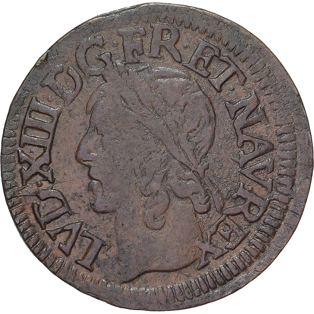 Monnaie, France, Louis XIII, Double Tournois, 1642, La Rochelle, TB+, Cuivre