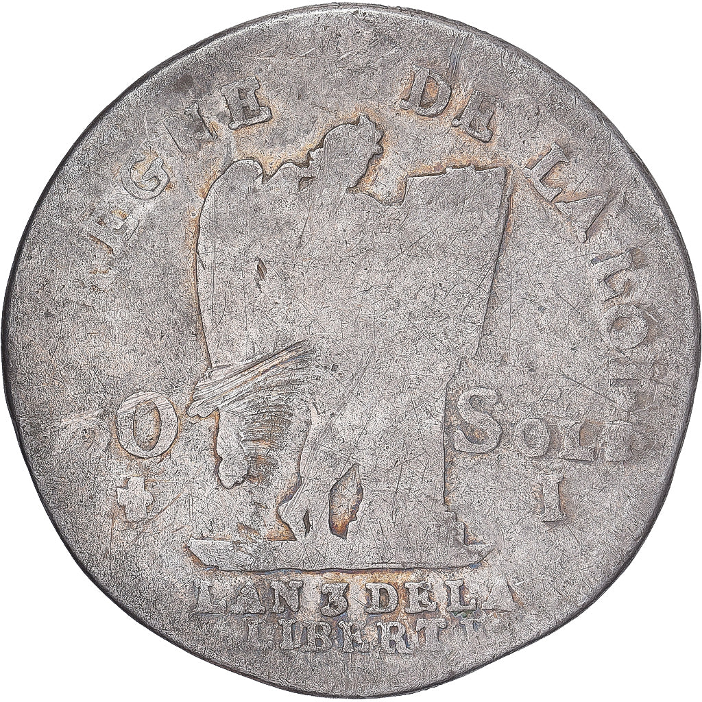 Moneda, Francia, 30 sols françois, 1791 / AN 3, Limoges, 2nd semestre, BC+