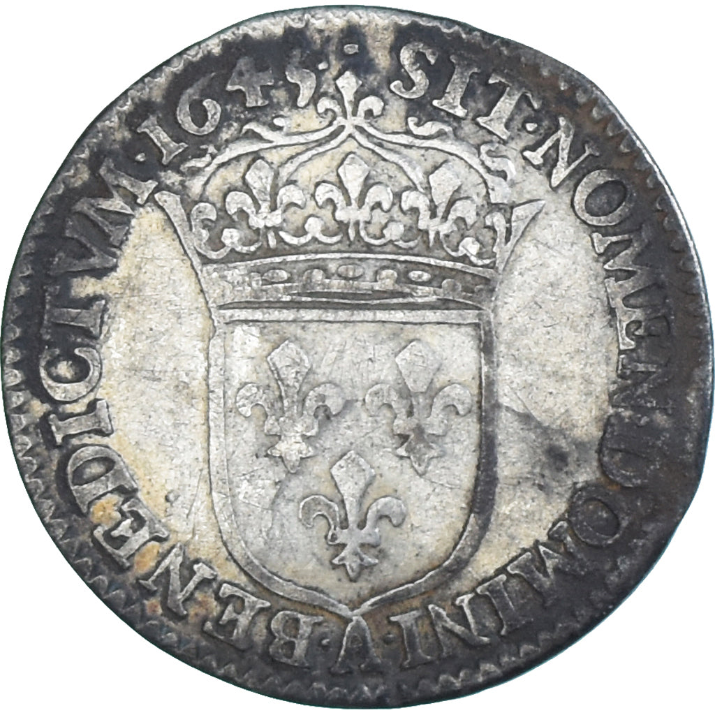 Moeda, França, Louis XIV, 1/12 Ecu à la mèche courte, 1645, Paris, VF(30-35)