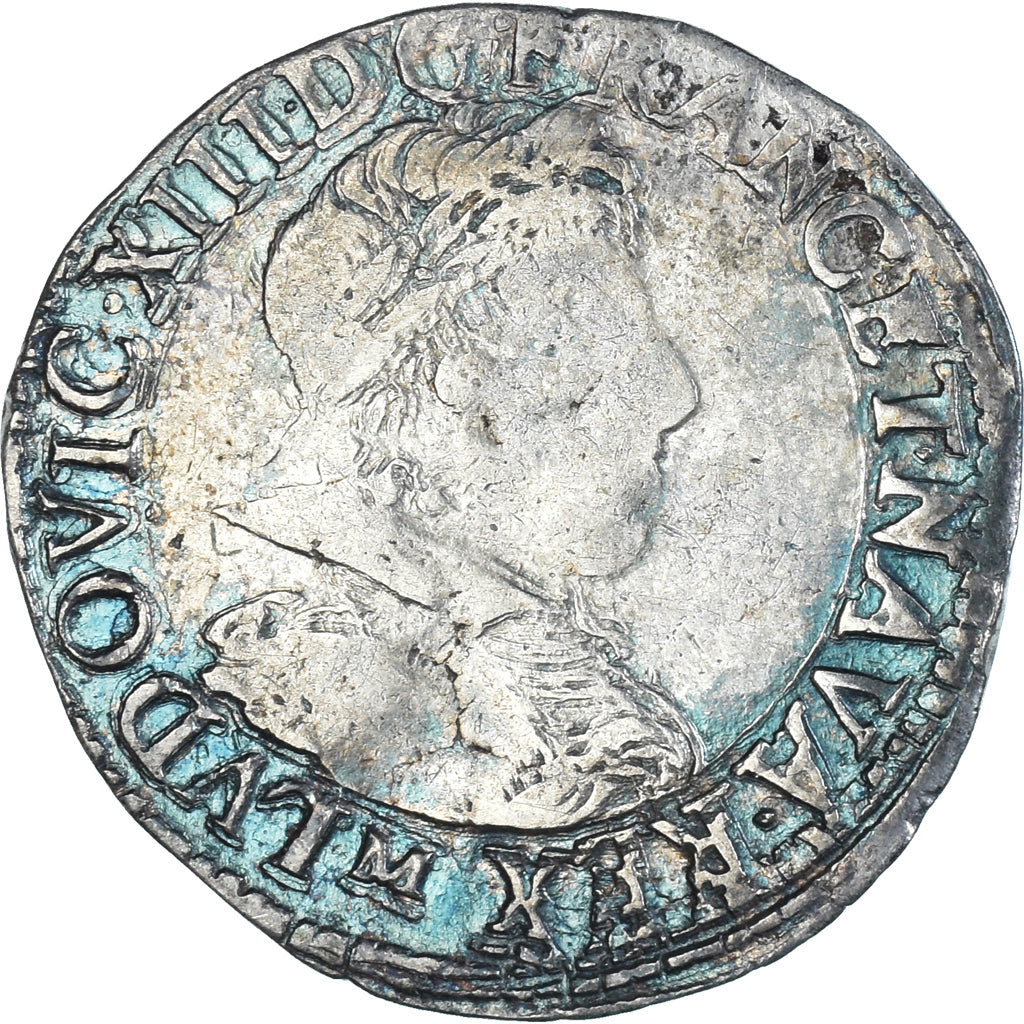 Munten, Frankrijk, Louis XIII, 1/2 Franc, buste lauré au col plat, 1628