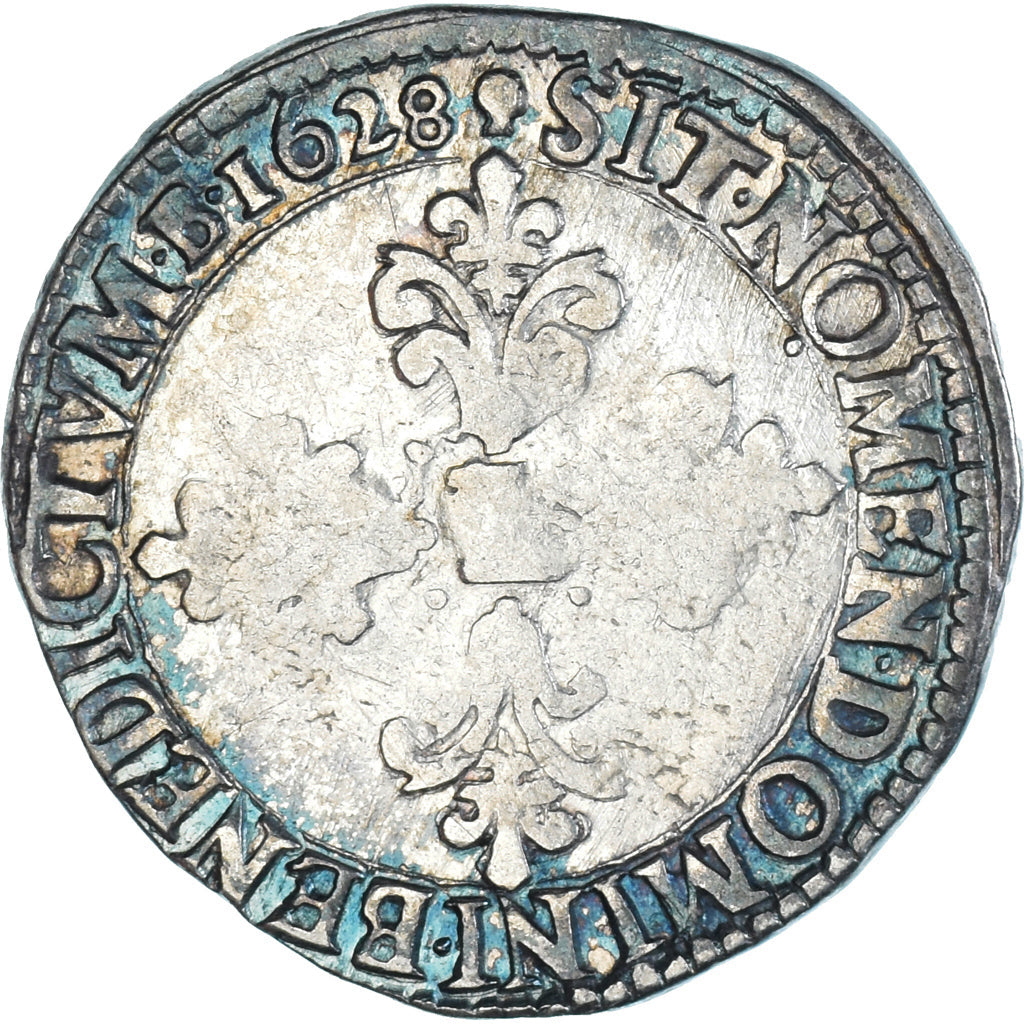 Munten, Frankrijk, Louis XIII, 1/2 Franc, buste lauré au col plat, 1628