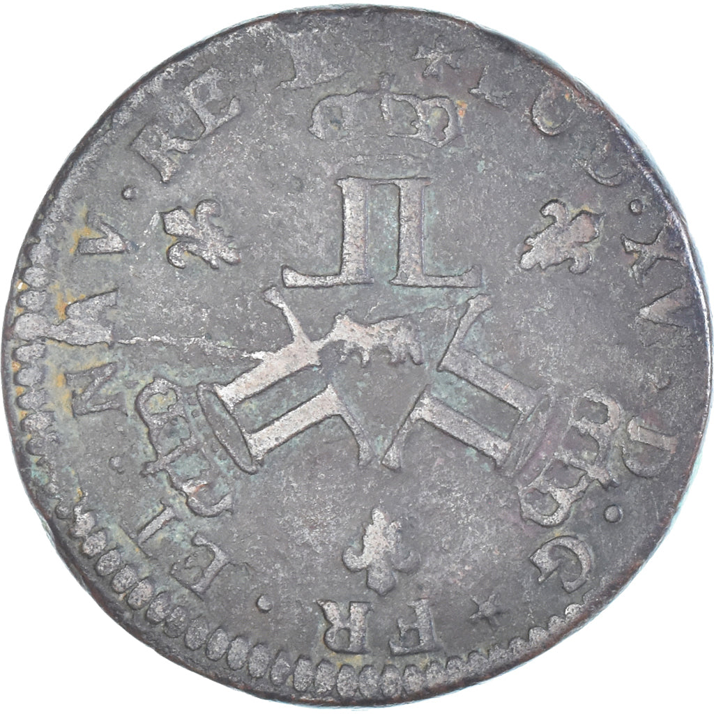 Munten, Frankrijk, Louis XV, Sol des Mines de Béarn, 1727, Pau, FR+, Koper