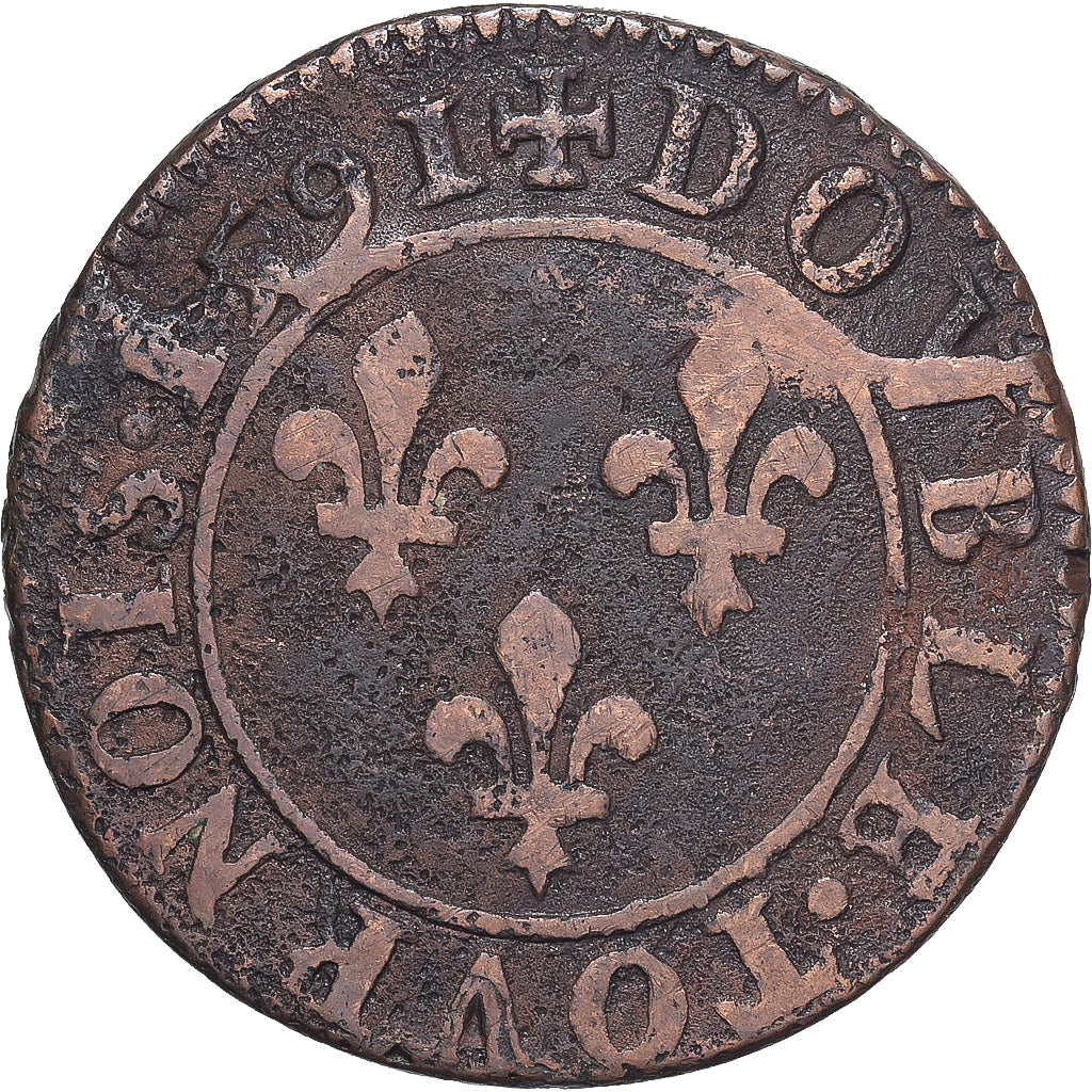 Monnaie, France, Henri IV, Double Tournois, 1591, Châlons-en-Champagne, TB+