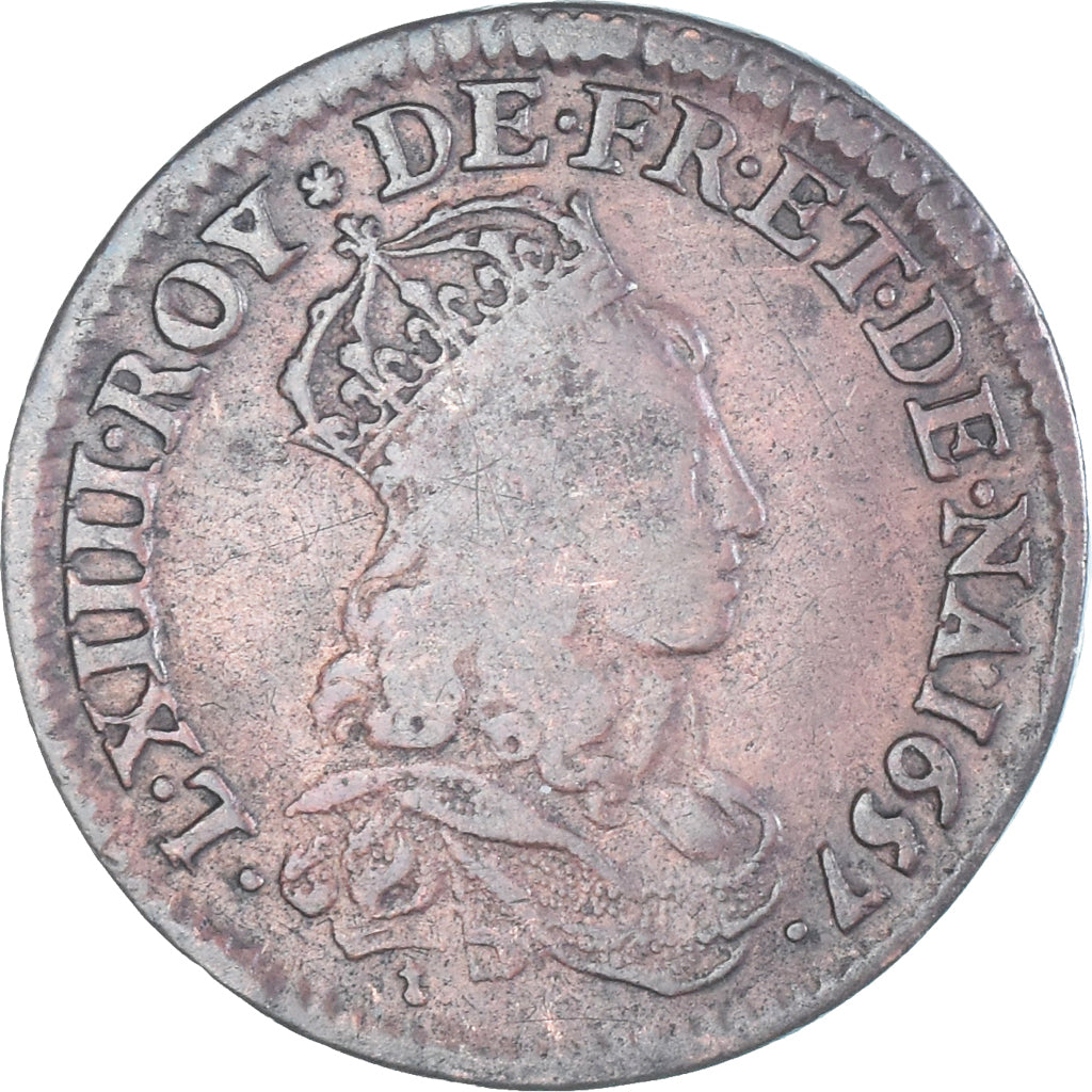Coin, France, Louis XIV, Liard, 1657, double obverse, VF(30-35), Copper