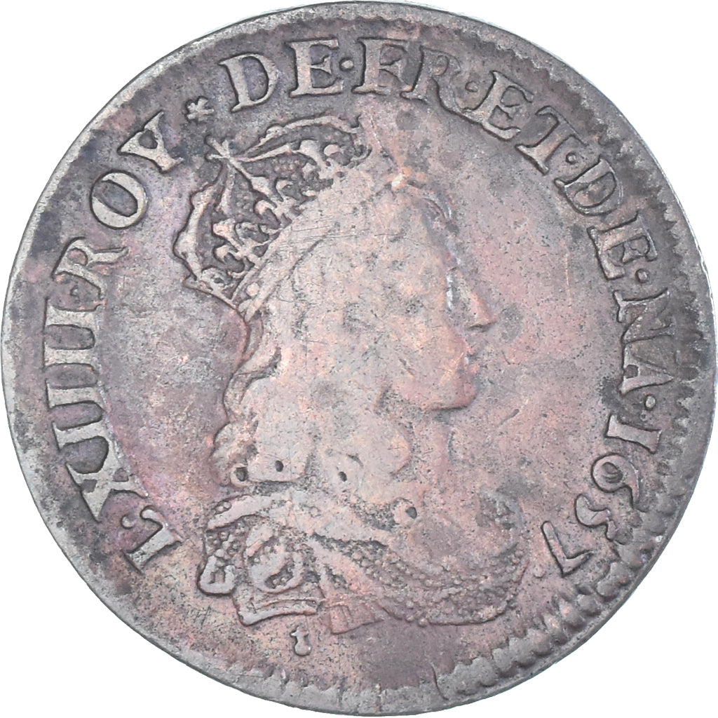 Coin, France, Louis XIV, Liard, 1657, double obverse, VF(30-35), Copper