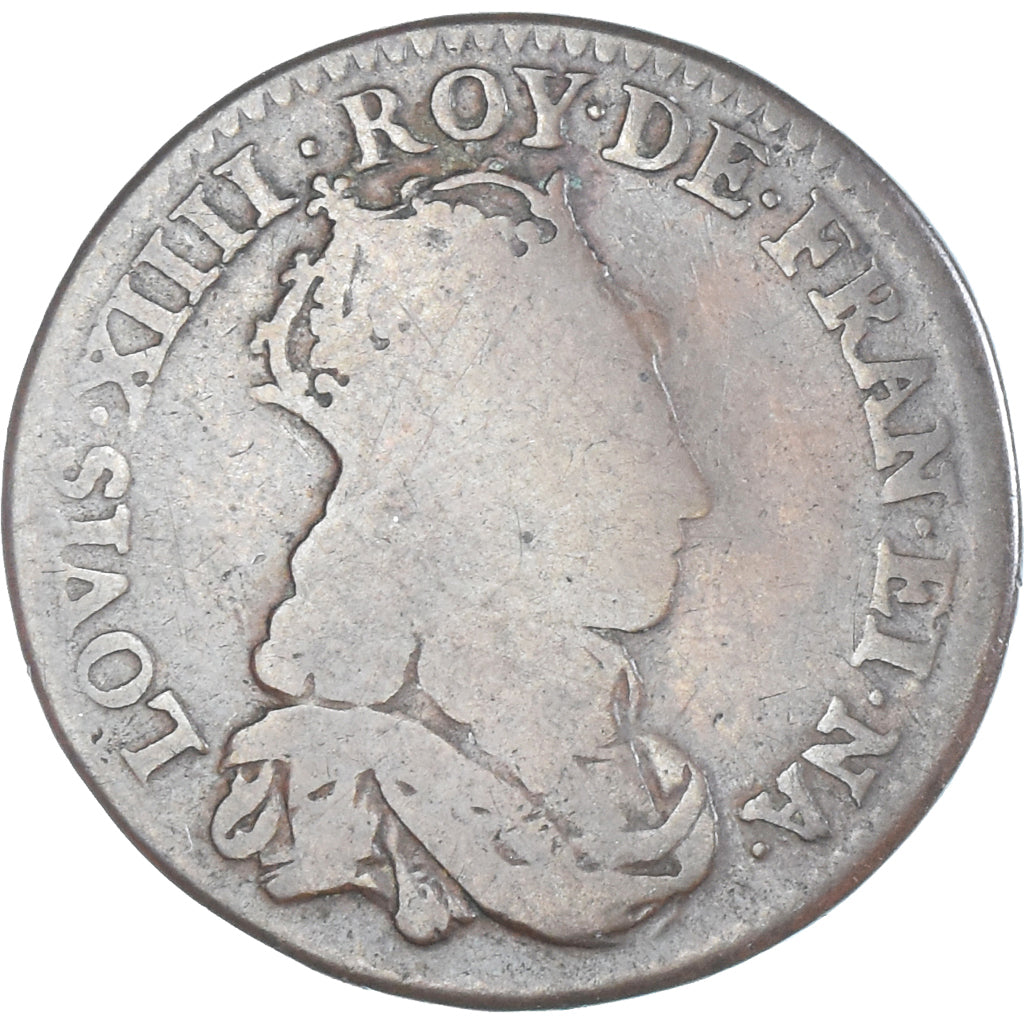 Munten, Frankrijk, Louis XIV, Liard, 1654, Paris, FR, Koper, KM:191.1