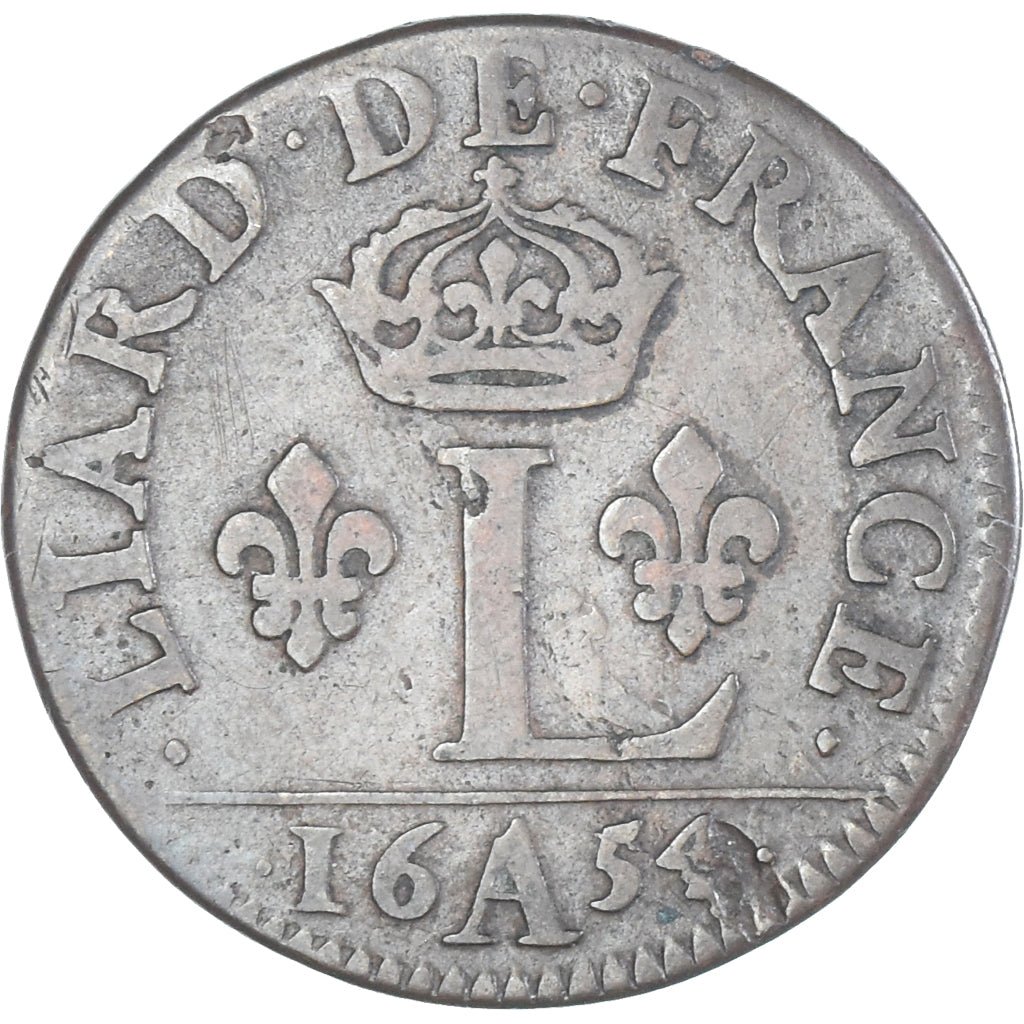 Munten, Frankrijk, Louis XIV, Liard, 1654, Paris, FR, Koper, KM:191.1