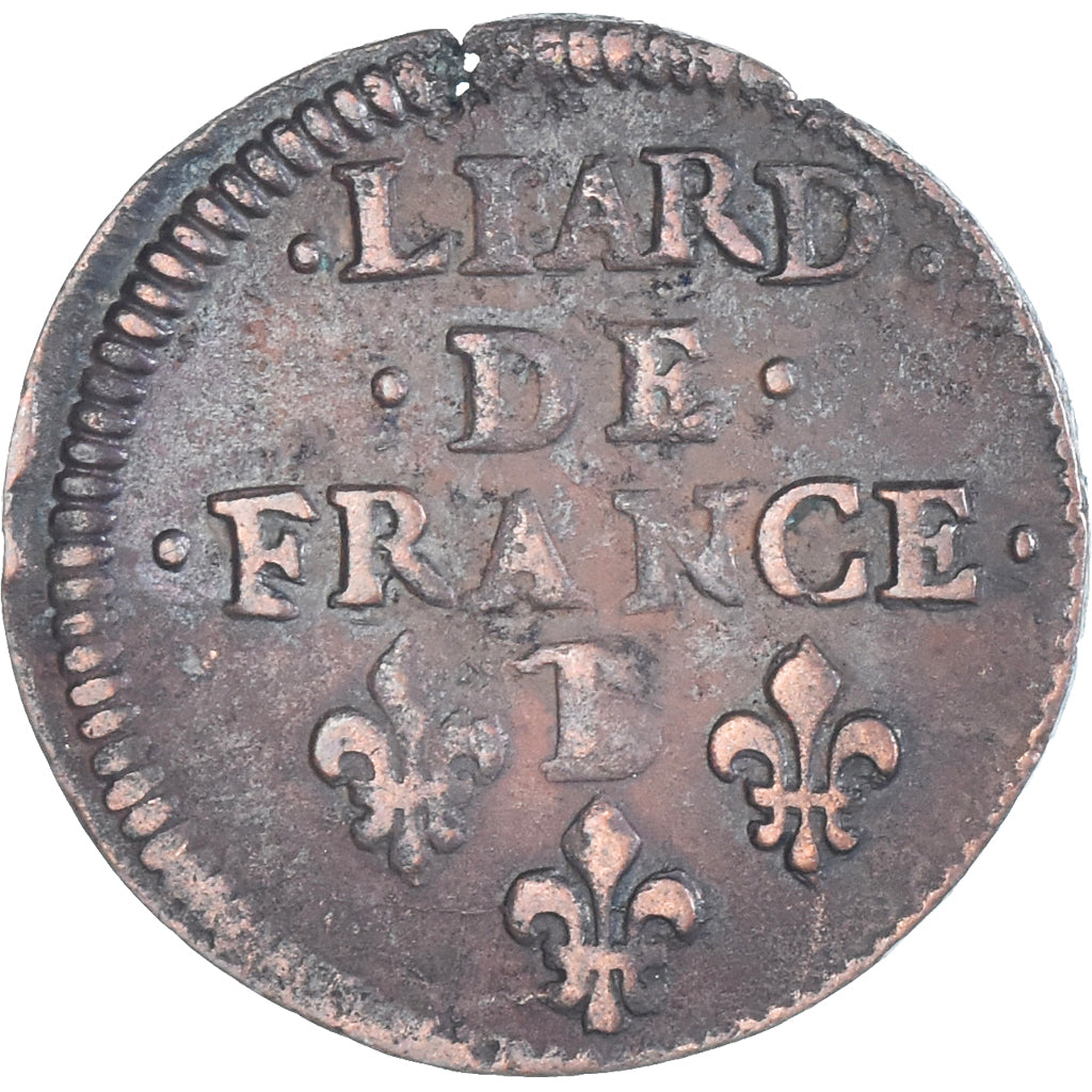 Coin, France, Louis XIV, Liard, 1656, Pont-de-l'Arche, VF(30-35), Copper