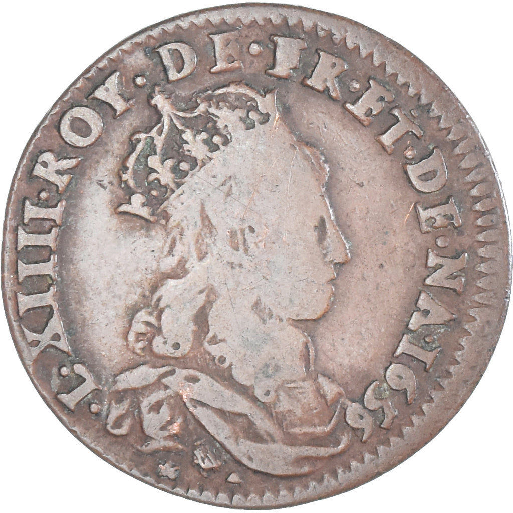 Coin, France, Louis XIV, Liard, 1656, Pont-de-l'Arche, VF(30-35), Copper