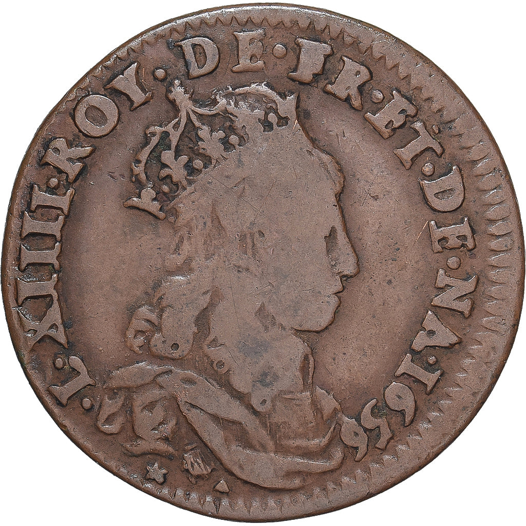 Münze, Frankreich, Louis XIV, Liard, 1656, Pont-de-l'Arche, S+, Kupfer