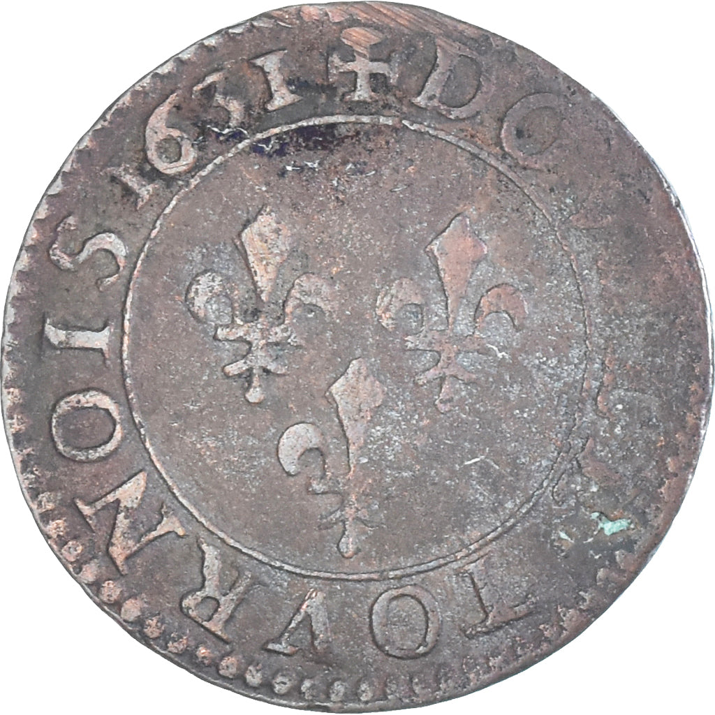 Munten, Frankrijk, Louis XIII, Double Tournois, 1631, Paris, ZF, Koper, KM:72.1