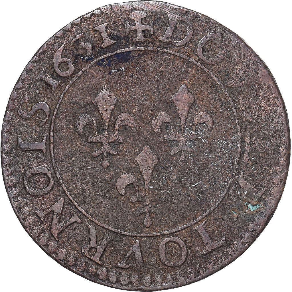 Monnaie, France, Louis XIII, Double Tournois, 1631, Paris, TTB, Cuivre