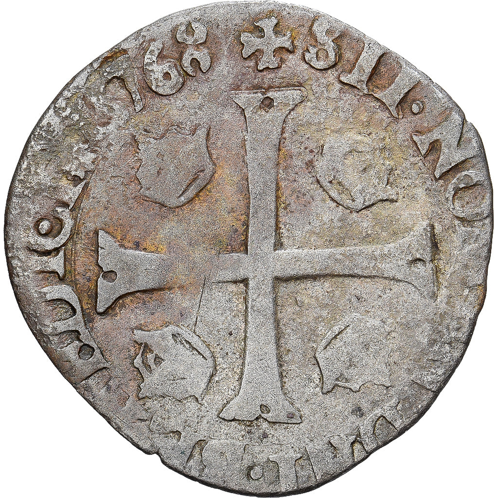 Moneda, Francia, Henri III, Douzain aux deux H, 1576, BC+, Vellón, Gadoury:467