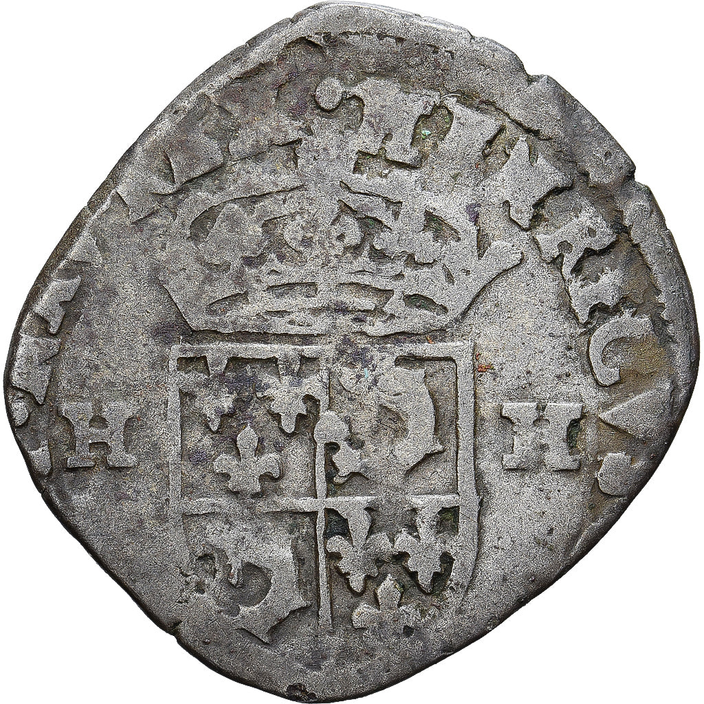 Moneda, Francia, Henri IV, Douzain du Dauphiné aux 2 H, 1594, Grenoble, BC+