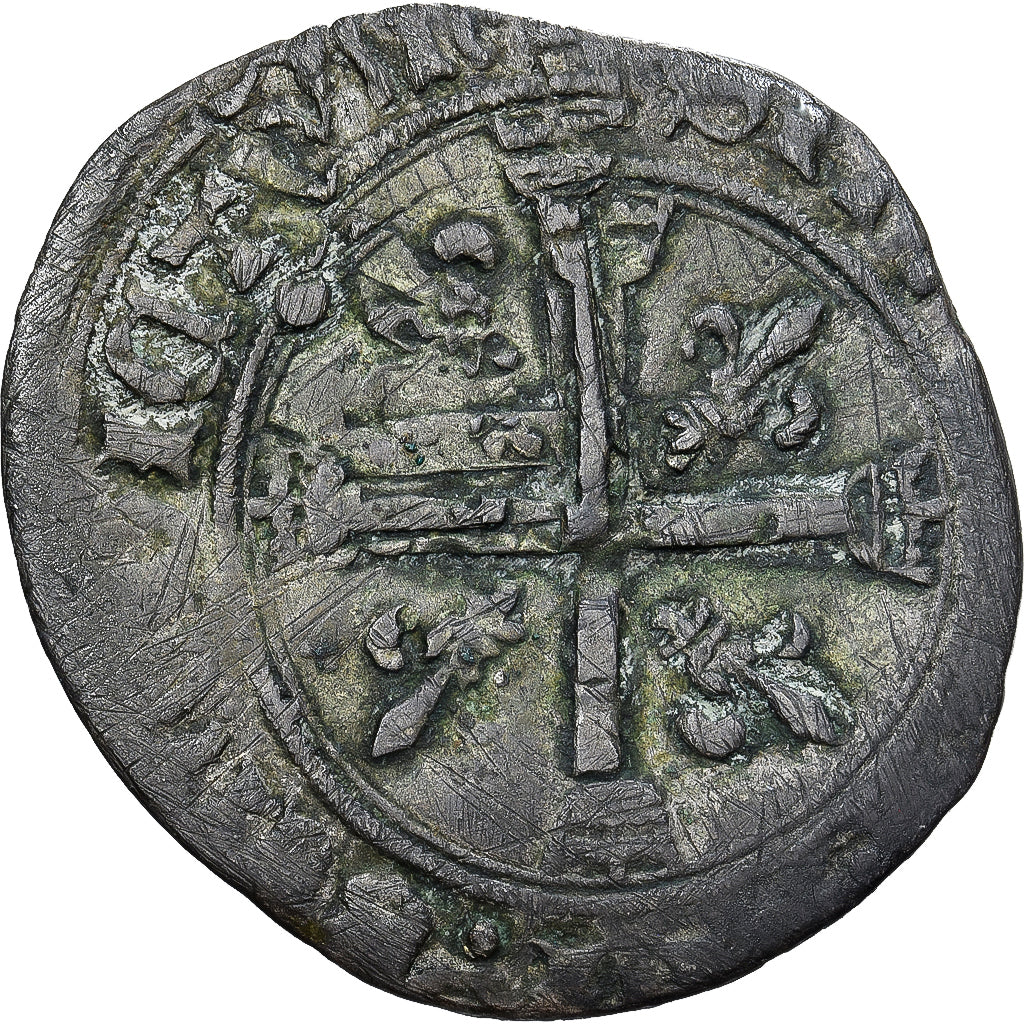 Coin, France, Charles VIII, Dizain Karolus, 1488, Saint-Lô, VF(30-35), Billon