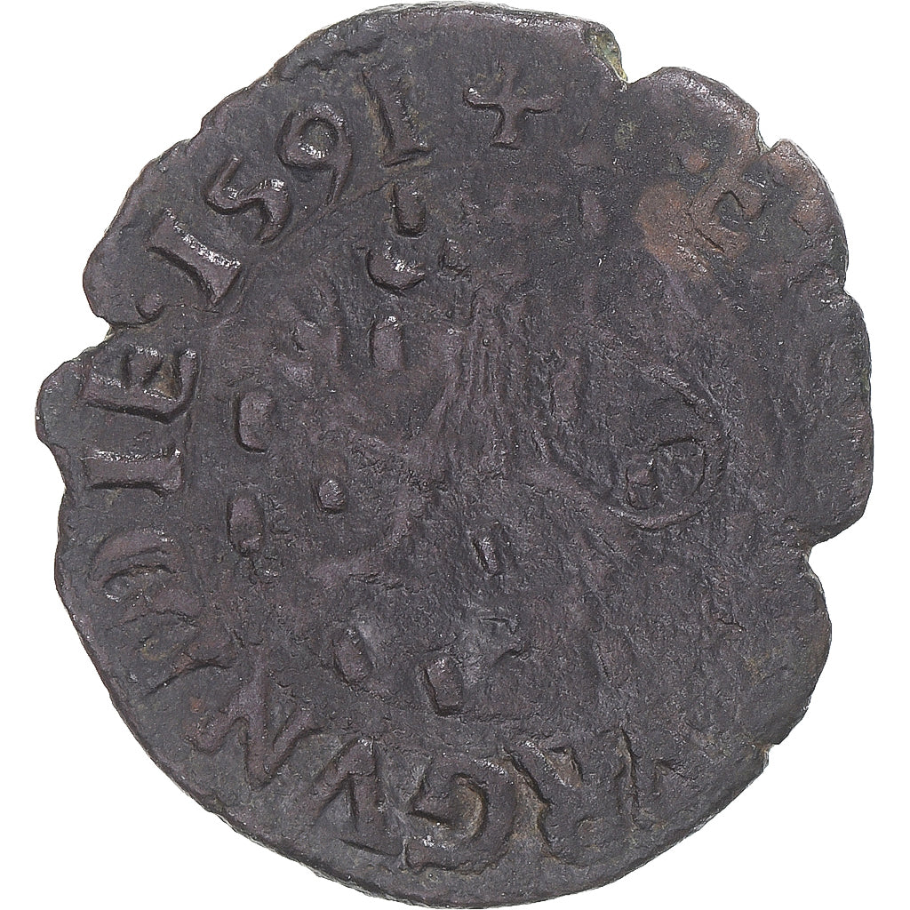 Munten, FRANSE STATEN, Franche-Comté, Filip II, 2 Deniers, 1591, Dole, FR