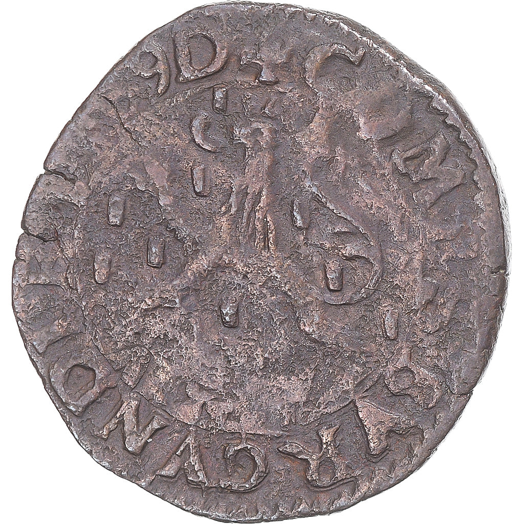 Moneta, TERYTORIA FRANCUSKIE, Franche-Comté, Philip II, 2 Deniers, 1589, Dole