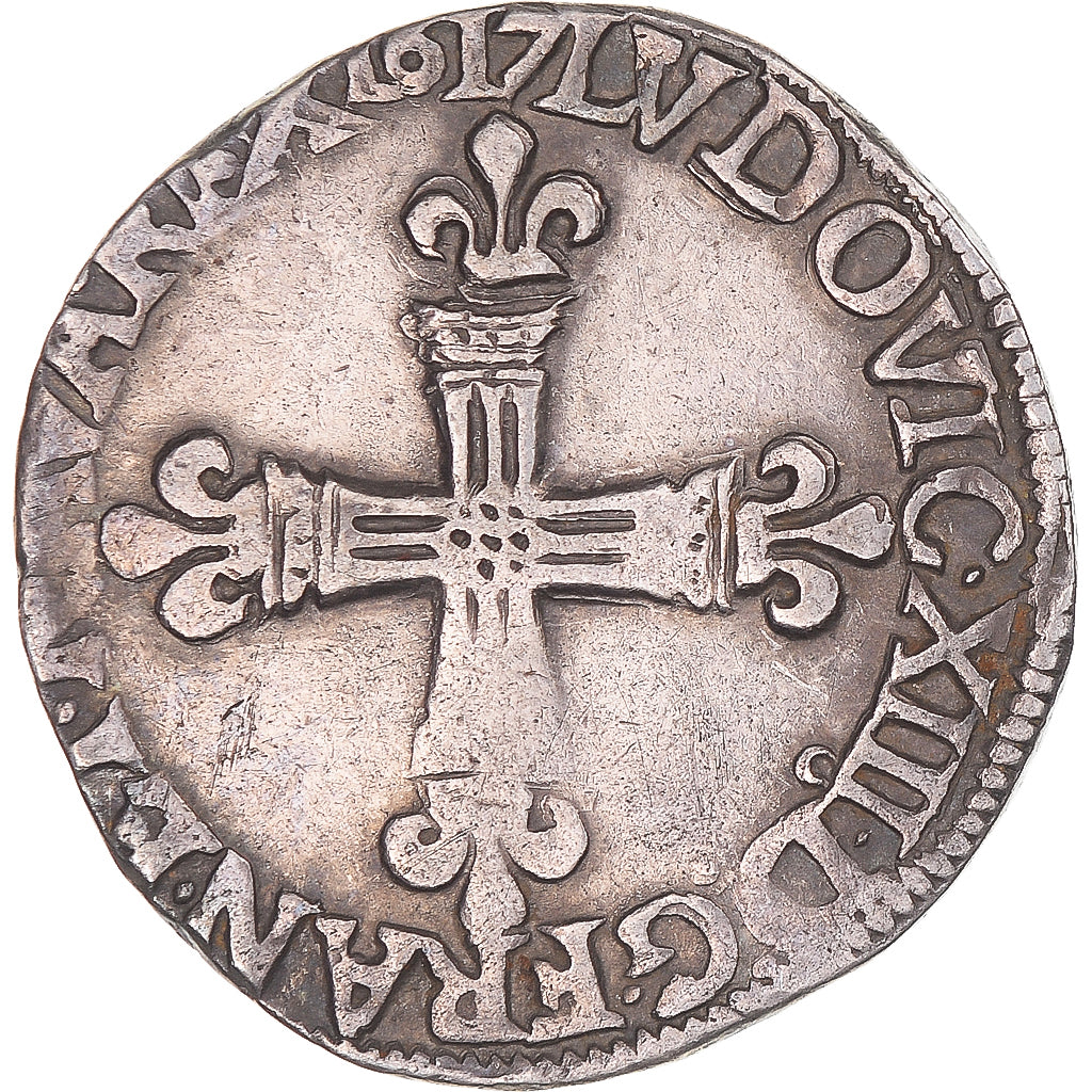 Munten, Frankrijk, Louis XIII, 1/4 Ecu, 1617, Rennes, ZF, Zilver, KM:47.21