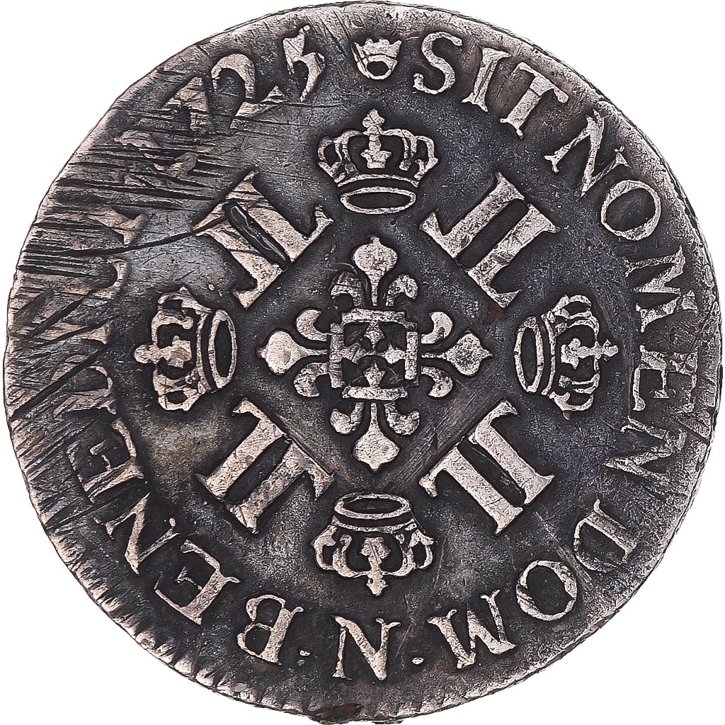 France, Louis XV, 1/4 Ecu aux 8 L, 1725, Montpellier, Argent, TTB, Gadoury:304