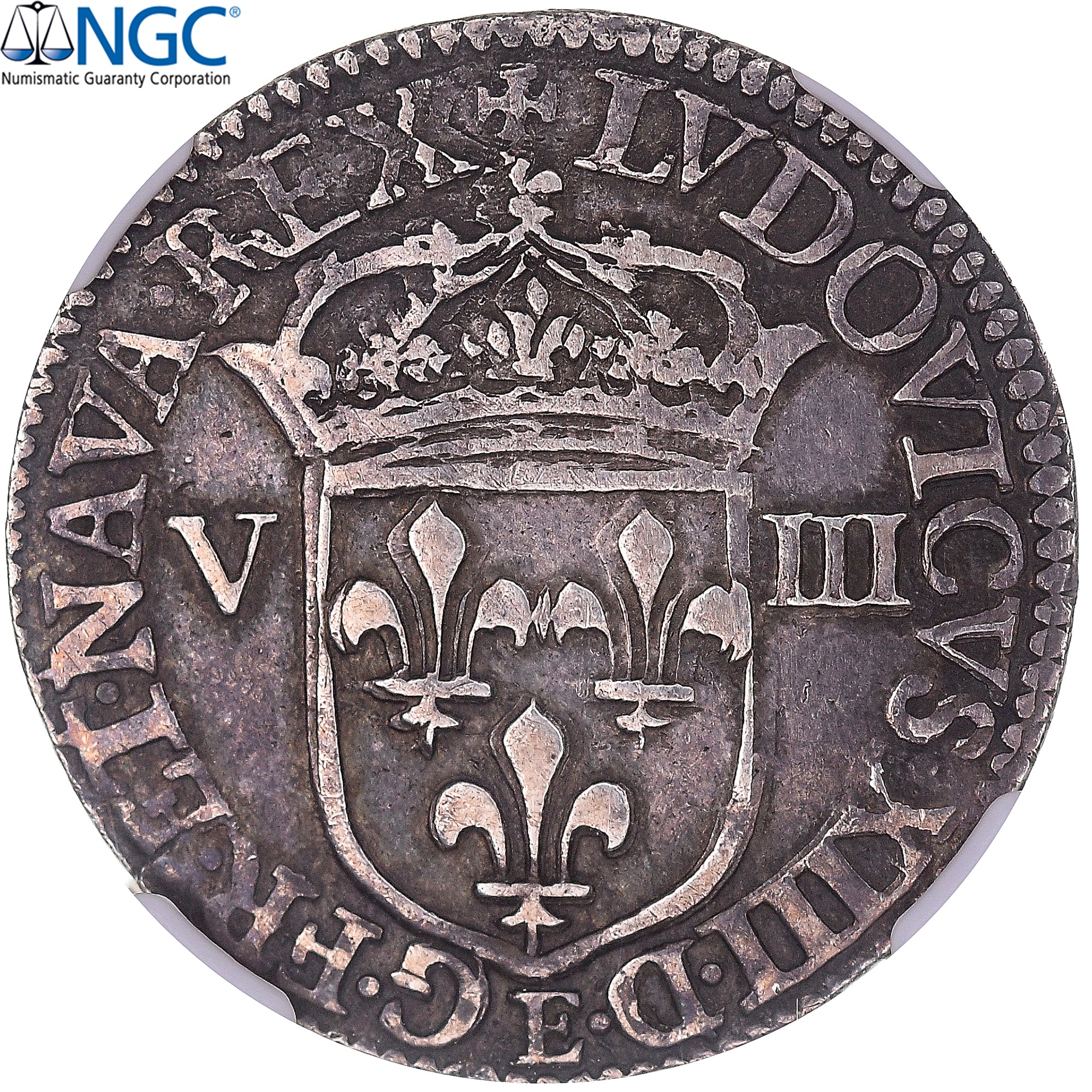 France, Louis XIII, 1/8 Ecu, 1643, Tours, Argent, NGC, XF Details, Gadoury:24