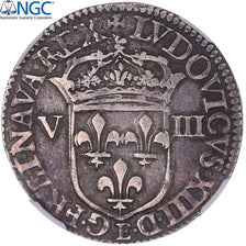 France, Louis XIII, 1/8 Ecu, 1643, Tours, Argent, NGC, XF Details, Gadoury:24