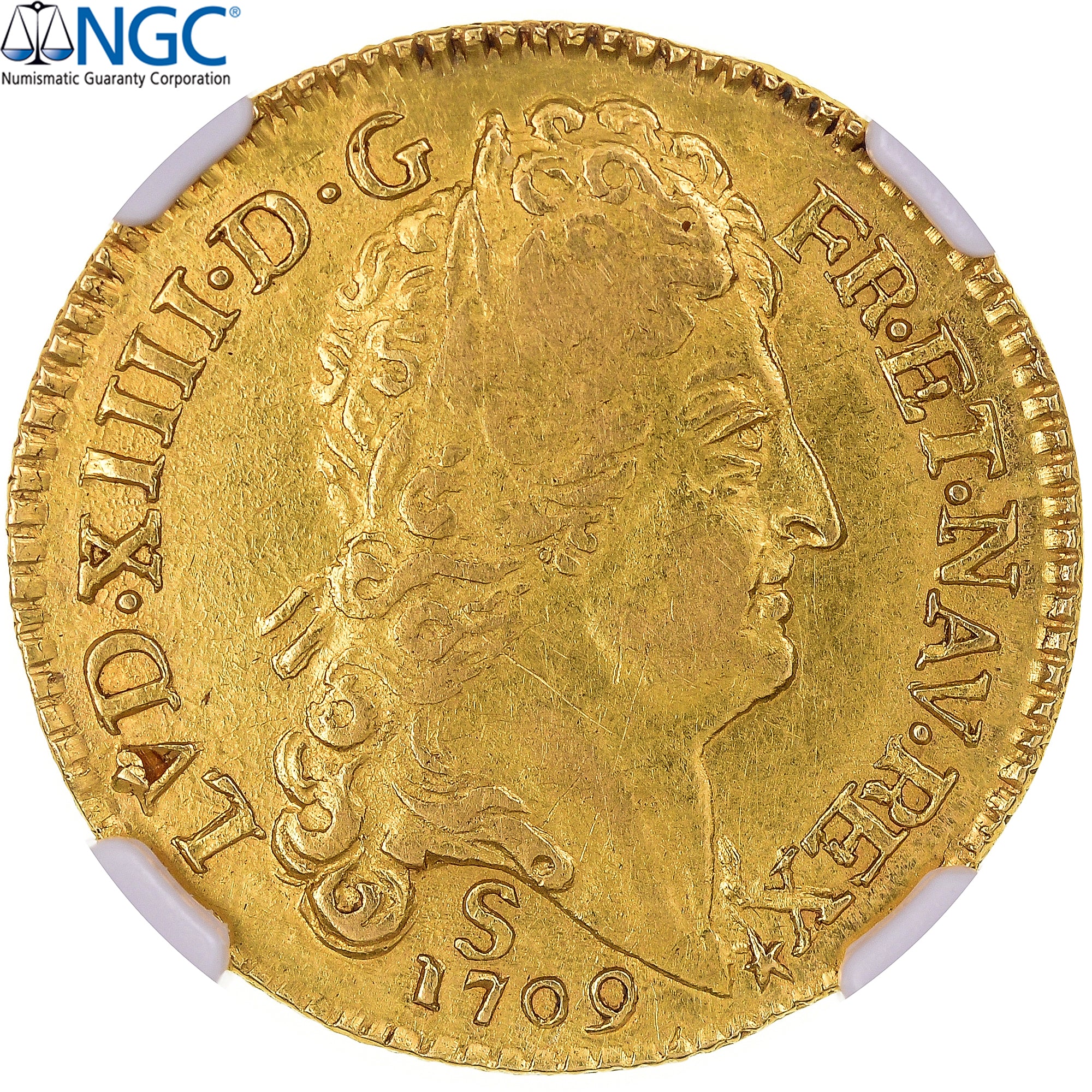 France, Louis XIV, louis d'or au soleil, 1709, Reims, Contemporary forgery
