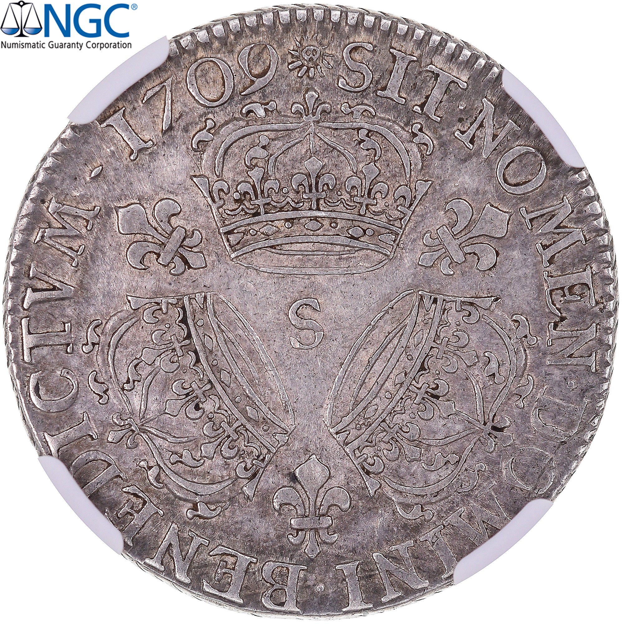 France, Louis XIV, 1/4 Ecu aux 3 couronnes, 1709, Reims, TOP POP, Silver, NGC
