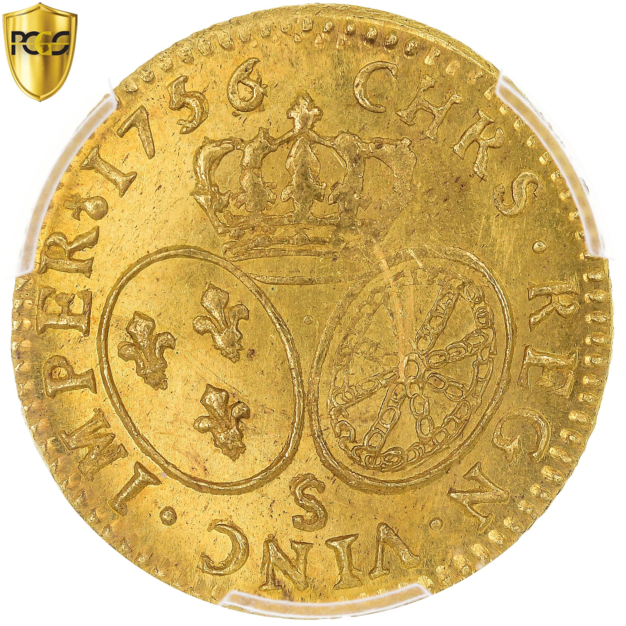 France, Louis XV, louis d'or au bandeau, 1756/2, Reims, TOP POP, Or, PCGS, MS65