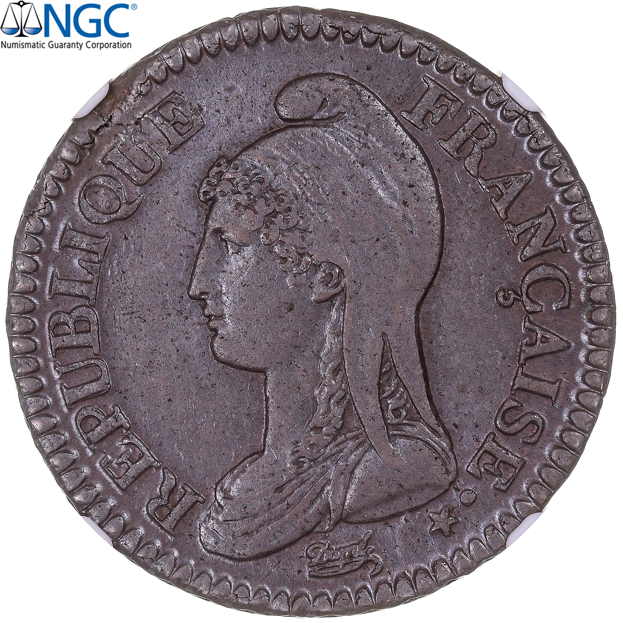 France, 2 Décimes, Dupré, AN 4, Paris, Bronze, NGC, MS63, Gadoury:300