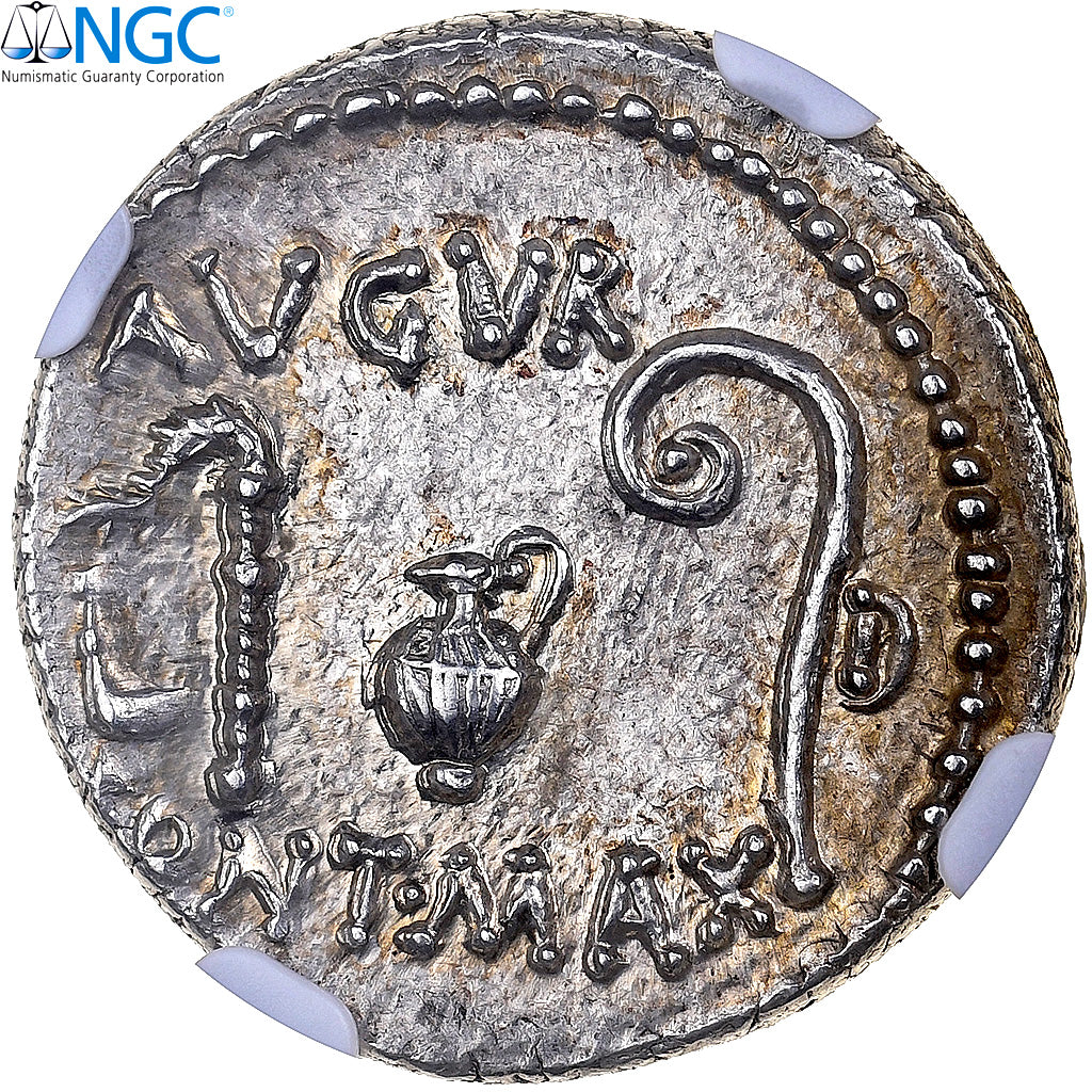 Julius Caesar, Denarius, 46 BC, Utica?, Plata, NGC, AU 4/5-5/5, Crawford:467/1a