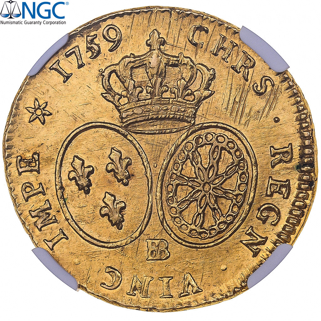 France, Louis XV, Double Louis d'or au bandeau, 1759, Strasbourg, Or, NGC, AU