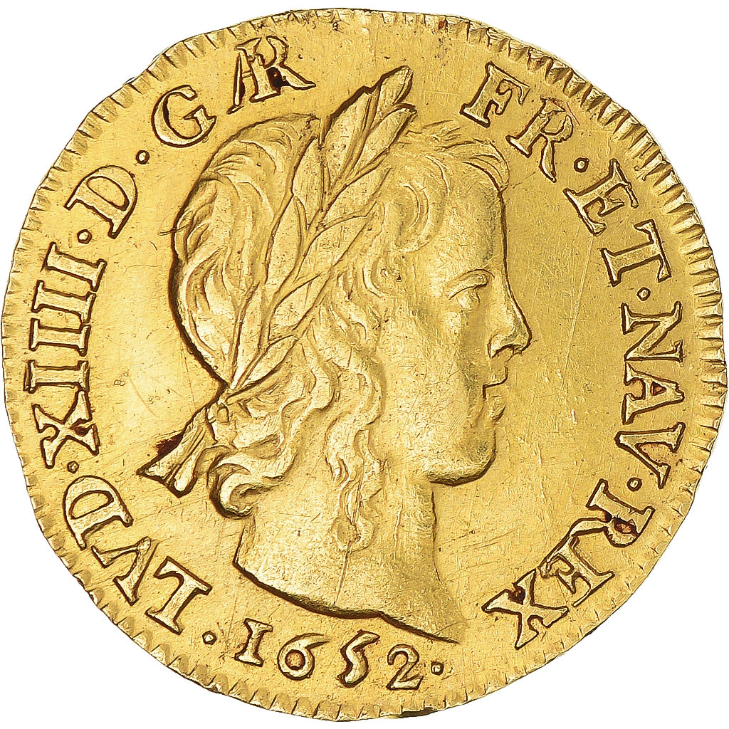 França, Louis XIV, 1/2 louis d'or à la mèche longue, 1652, Arras, Dourado