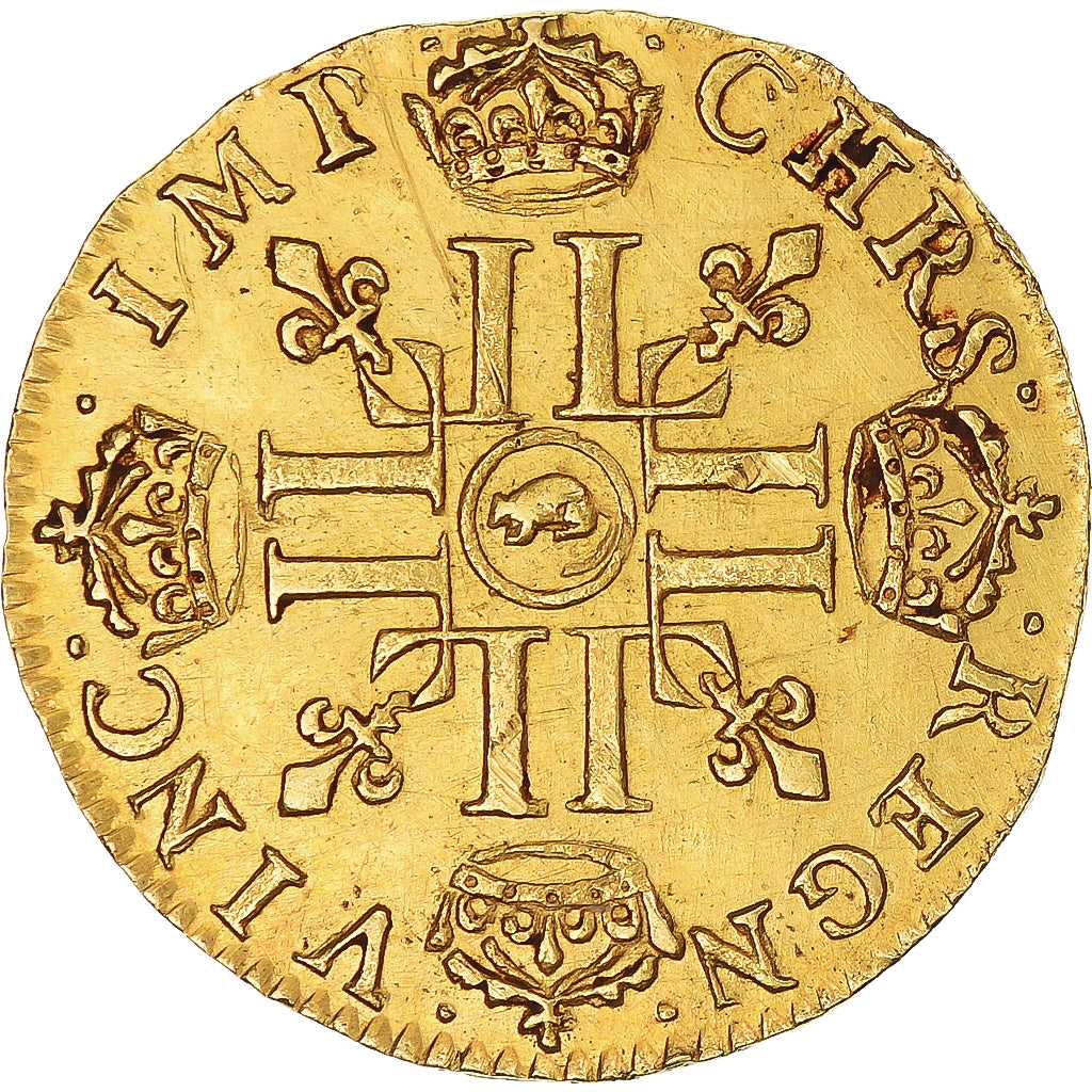 França, Louis XIV, 1/2 louis d'or à la mèche longue, 1652, Arras, Dourado