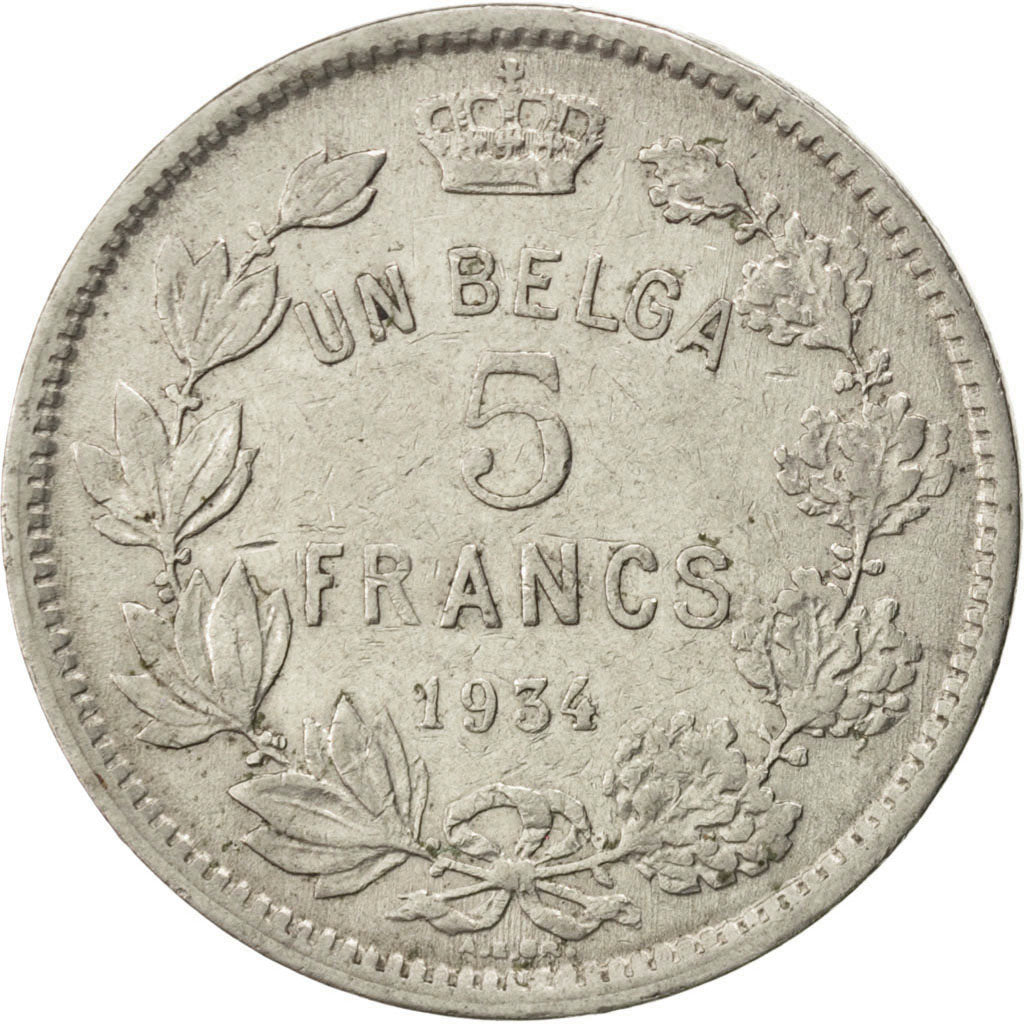 Coin, Belgium, 5 Francs, 5 Frank, 1934, EF(40-45), Nickel, KM:97.1