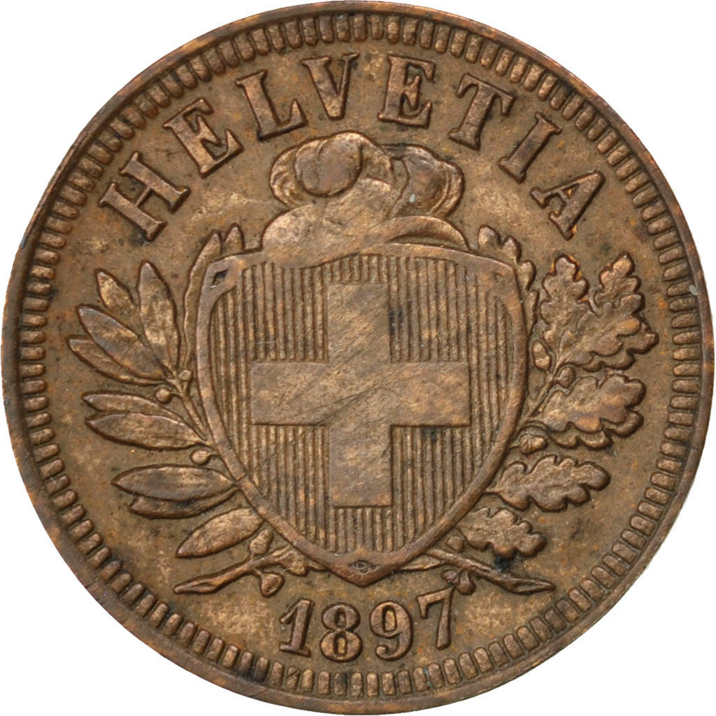 Coin, Switzerland, 2 Rappen, 1897, Bern, AU(50-53), Bronze, KM:4.2