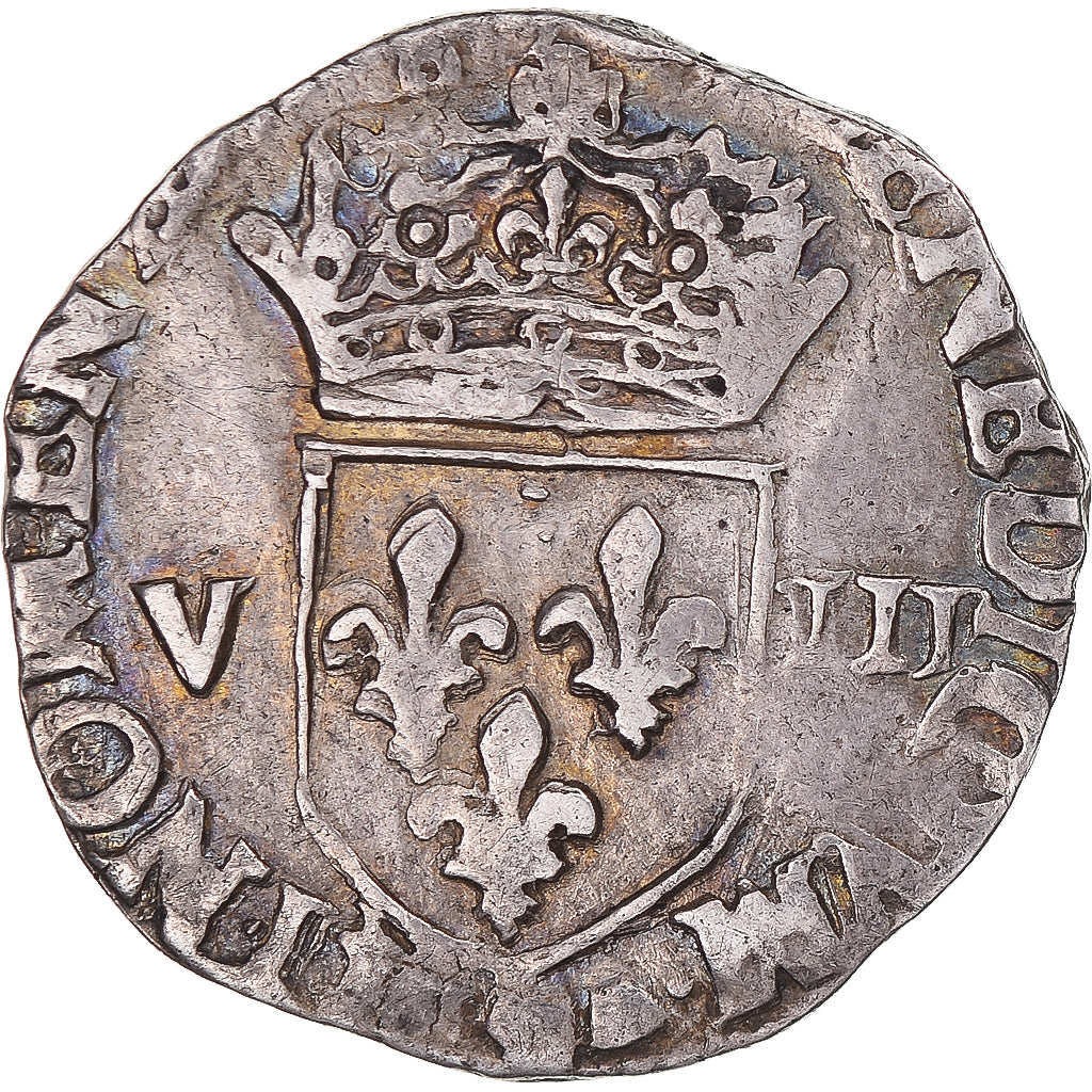 Moneta, Francia, Henri III, 1/8 Ecu, 1583, Rennes, MB+, Argento, Gadoury:485