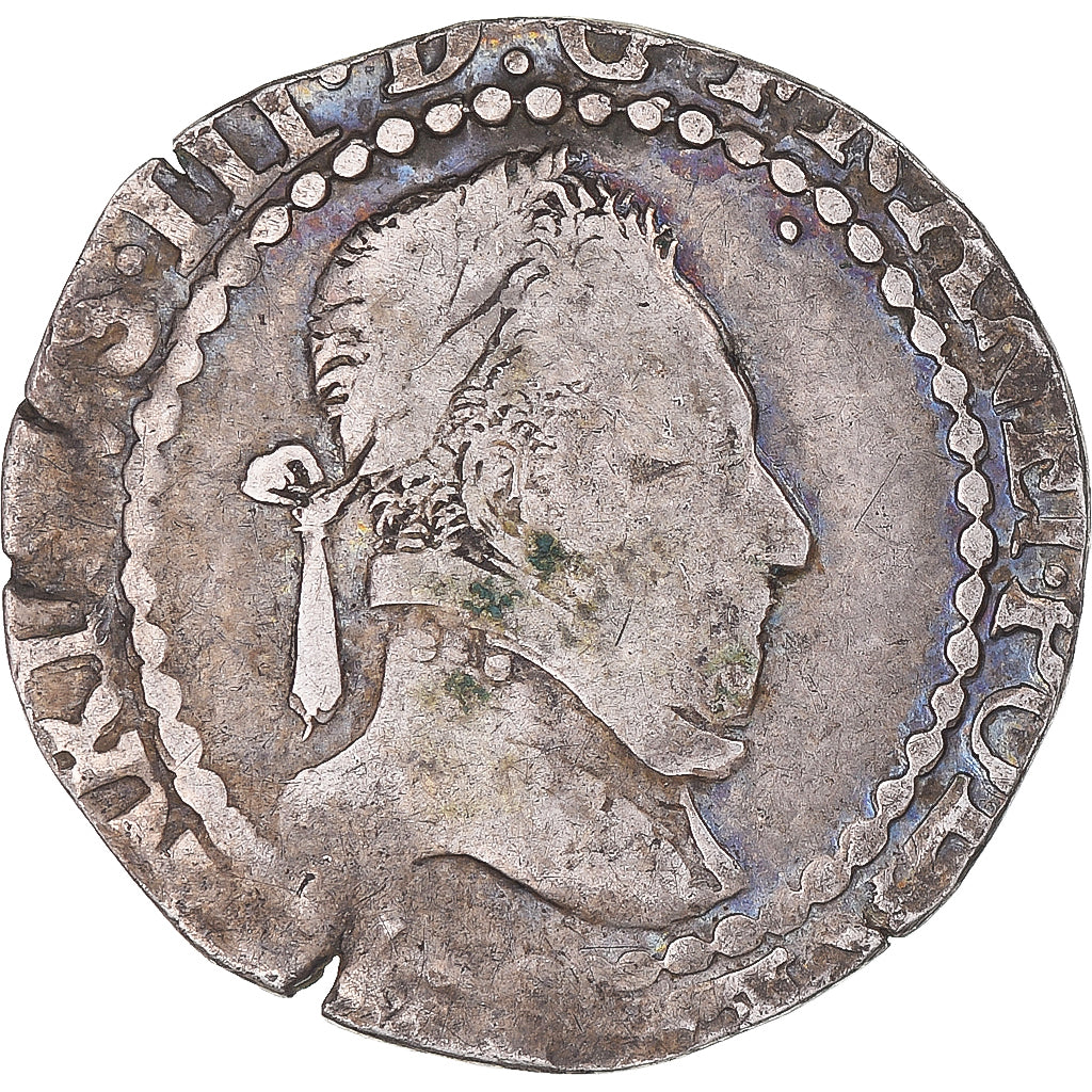 Moeda, França, Henri III, 1/4 Franc au col plat, Rouen, VF(20-25), Prata