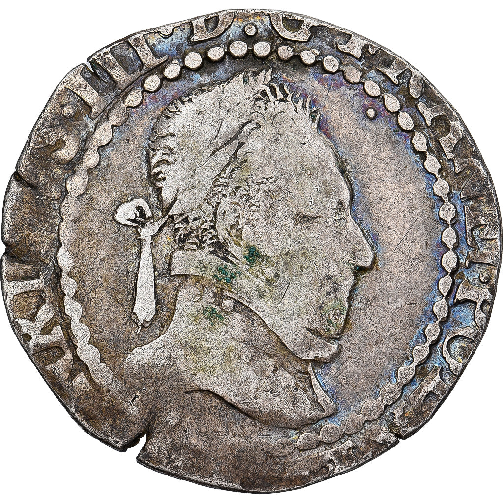 Moneda, Francia, Henri III, 1/4 Franc au col plat, Rouen, BC+, Plata