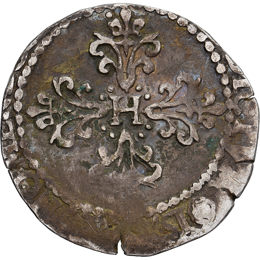 Moneda, Francia, Henri III, 1/4 Franc au col plat, Rouen, BC+, Plata