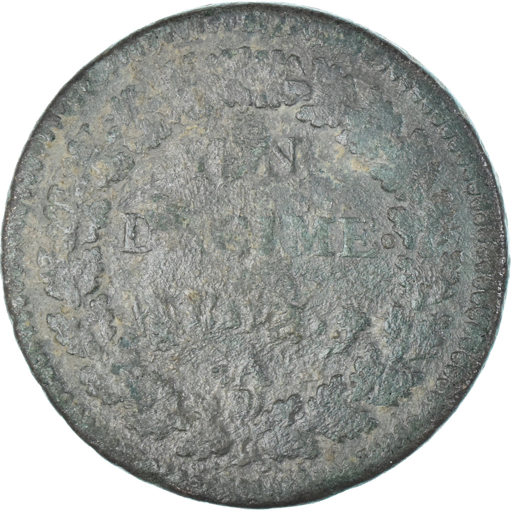Moneda, Francia, Dupré, Decime, Paris, BC+, Cobre, Gadoury:187/187a