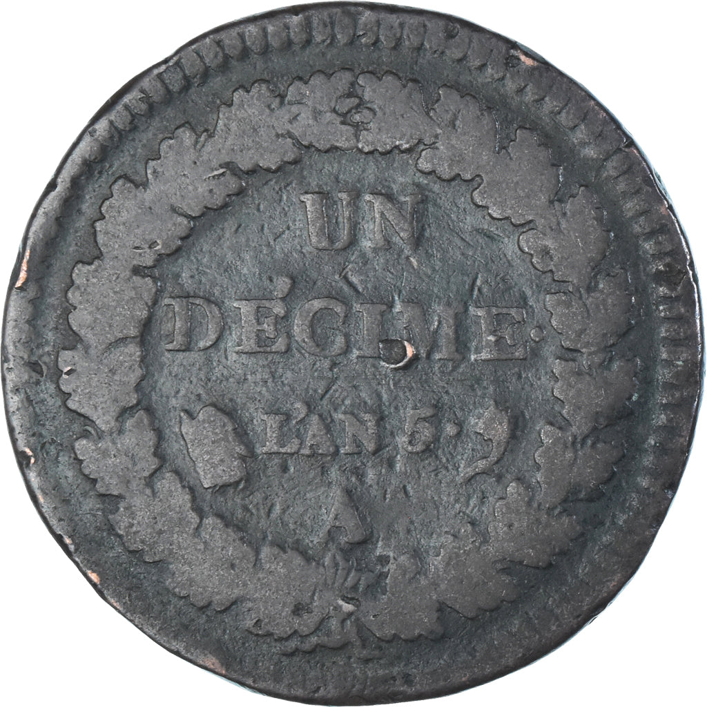 Moeda, França, Dupré, Decime, AN 5, Paris, VF(30-35), Cobre, Gadoury:187