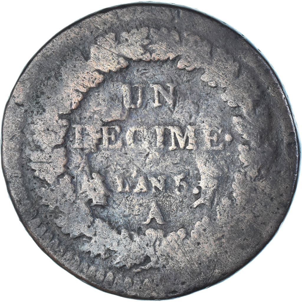 Moneta, Francja, Dupré, Decime, AN 5, Paris, Surfrappe du 2 Décimes