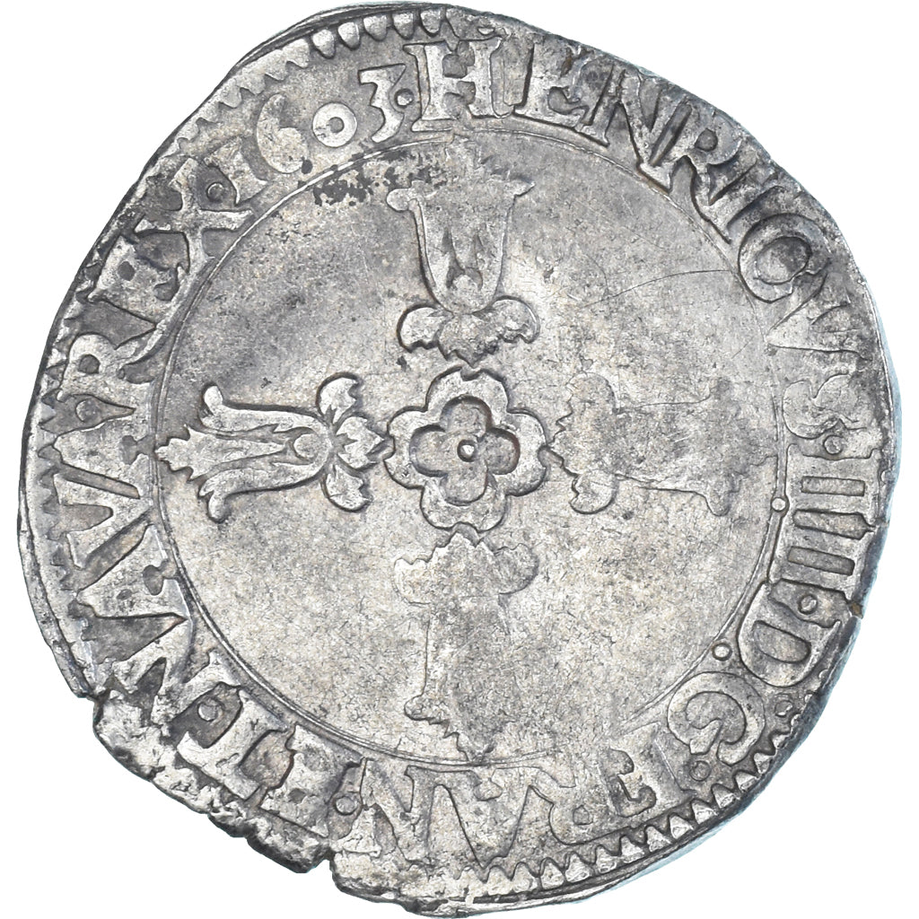 Moneta, Francia, Henri IV, 1/4 Ecu, 1603, Bordeaux, MB+, Argento, Gadoury:597