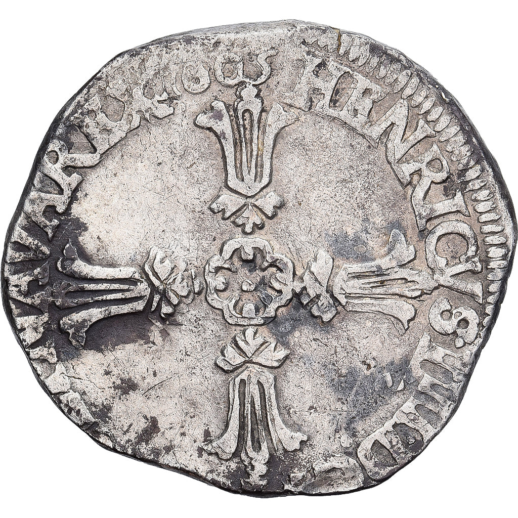 Moneda, Francia, Henri IV, 1/4 Ecu, 1605, Rennes, MBC, Plata, Gadoury:597