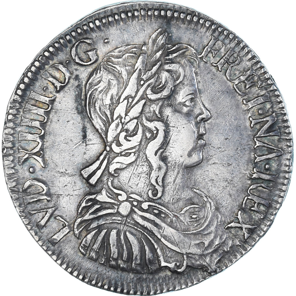 Moeda, França, Louis XIV, 1/2 Écu à la mèche longue, 1650, La Rochelle