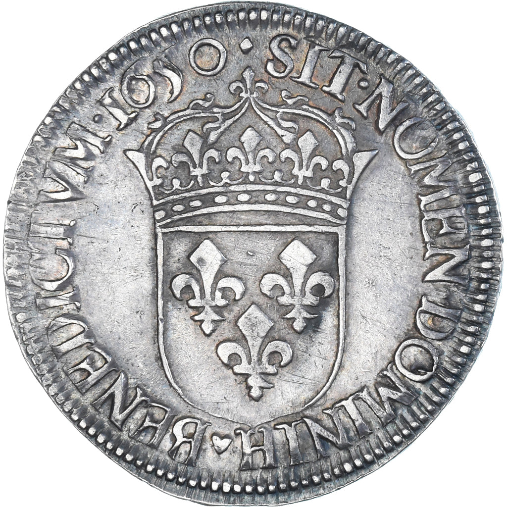 Moeda, França, Louis XIV, 1/2 Écu à la mèche longue, 1650, La Rochelle