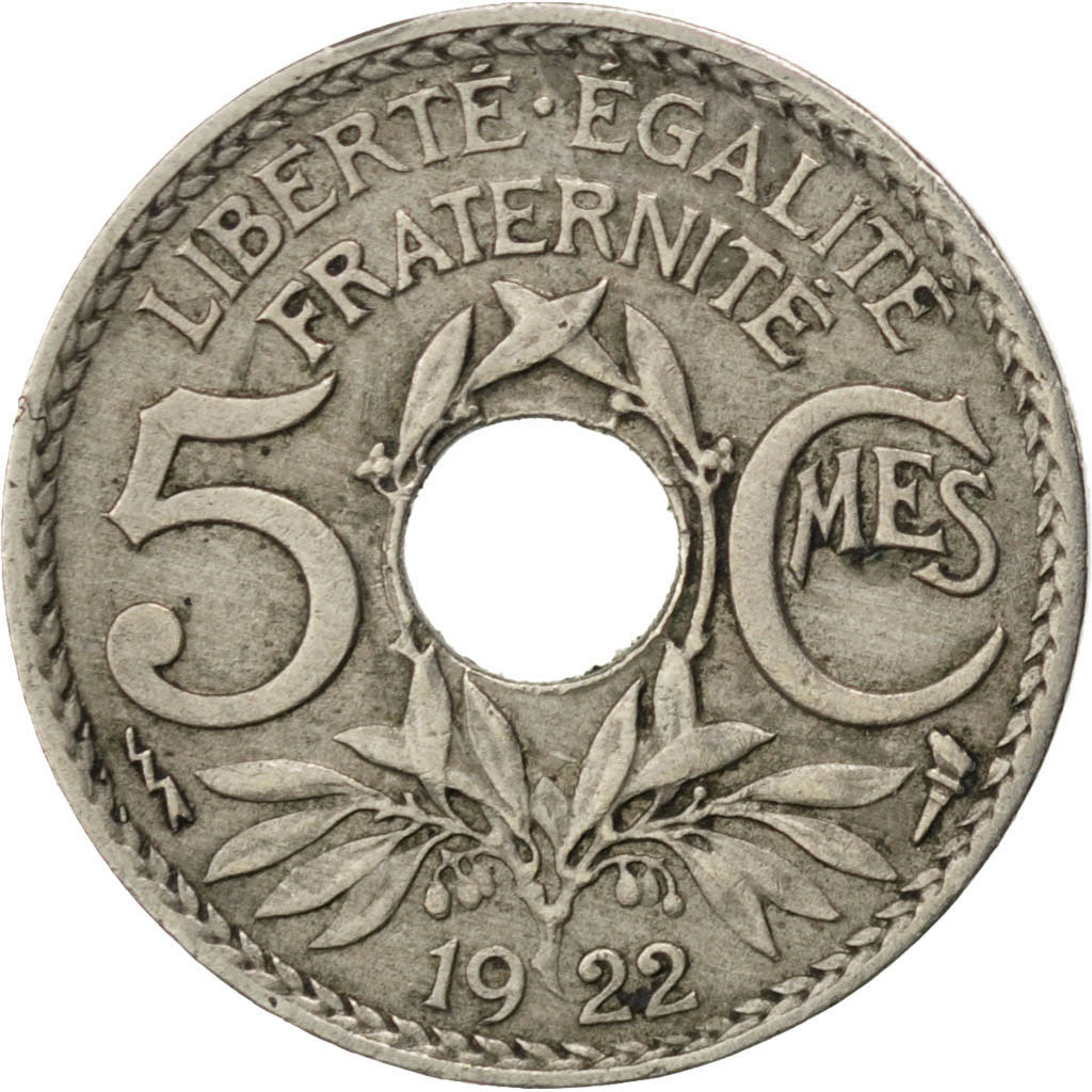 Moneta, Francia, Lindauer, 5 Centimes, 1922, Poissy, BB, Rame-nichel, KM:875