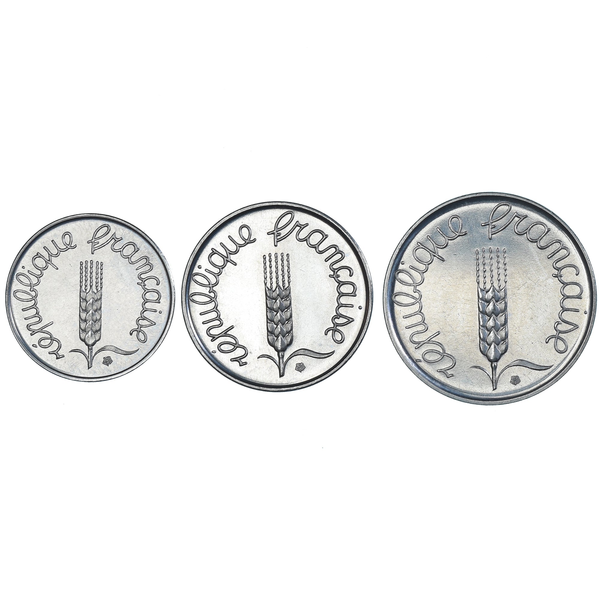 Frankrijk, Set 1 ct., 2 cts. et 5 cts., Épi, 1961, MDP, ESSAI, Stainless Steel