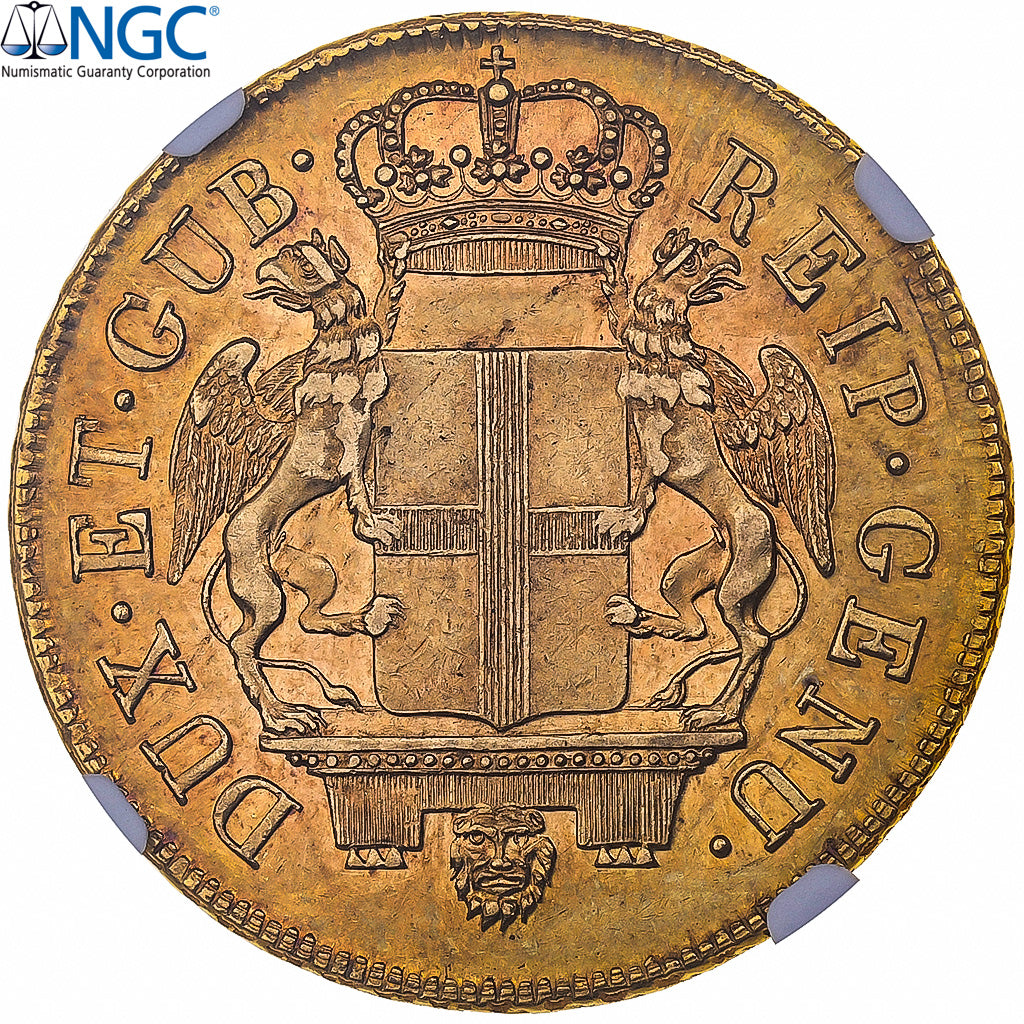Republic of Genoa, 96 lire, 1796* (1814), Genoa, Złoto, NGC, AU58, KM:251
