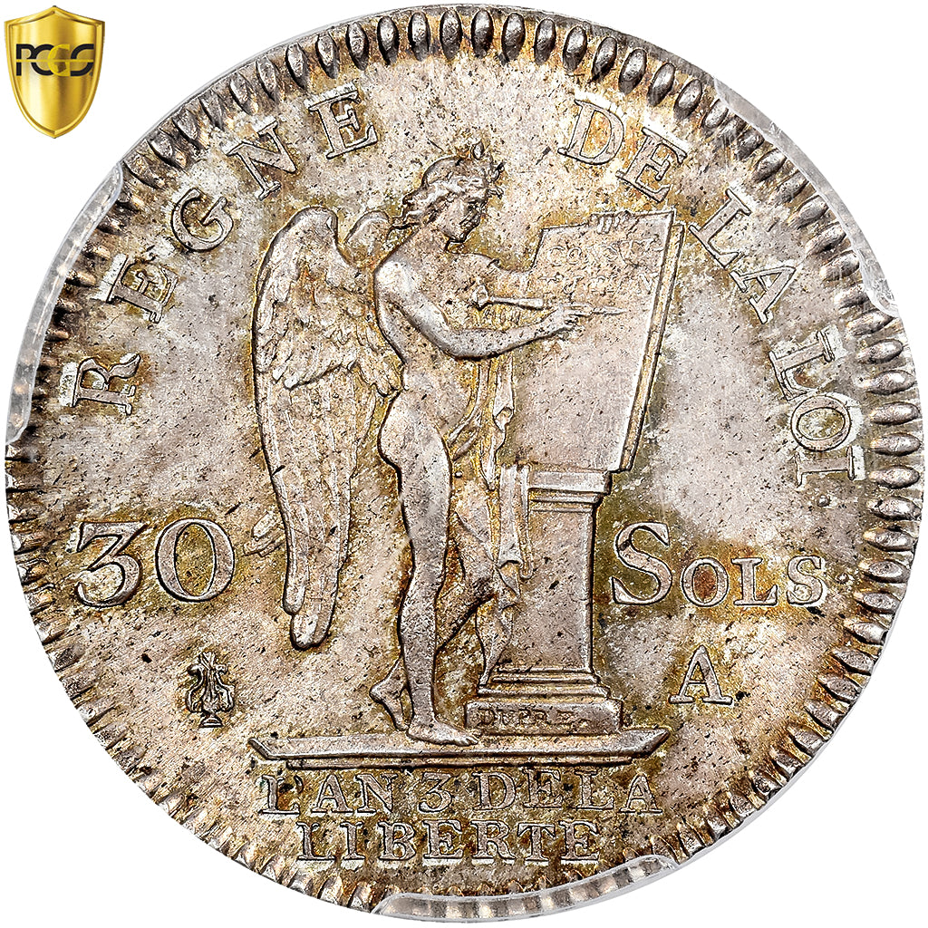 Frankrijk, Louis XVI, 30 sols françois, 1791 / AN 3, Paris, Zilver, PCGS, MS65